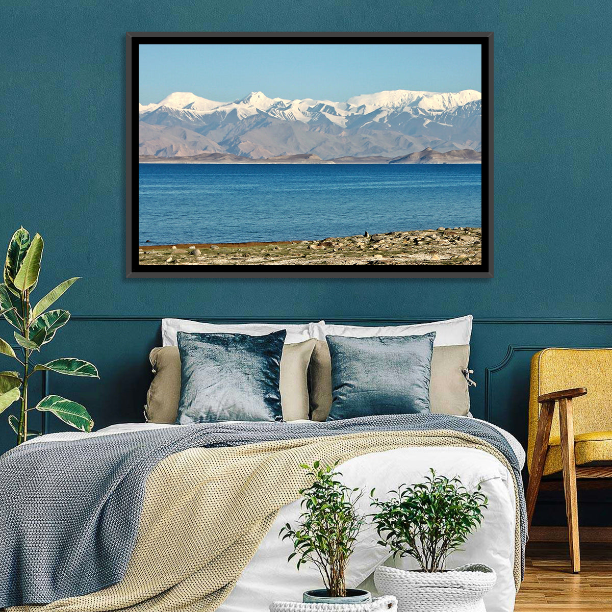 Karakul Lake and Pamir Mountains Wall Art in a room, landscape