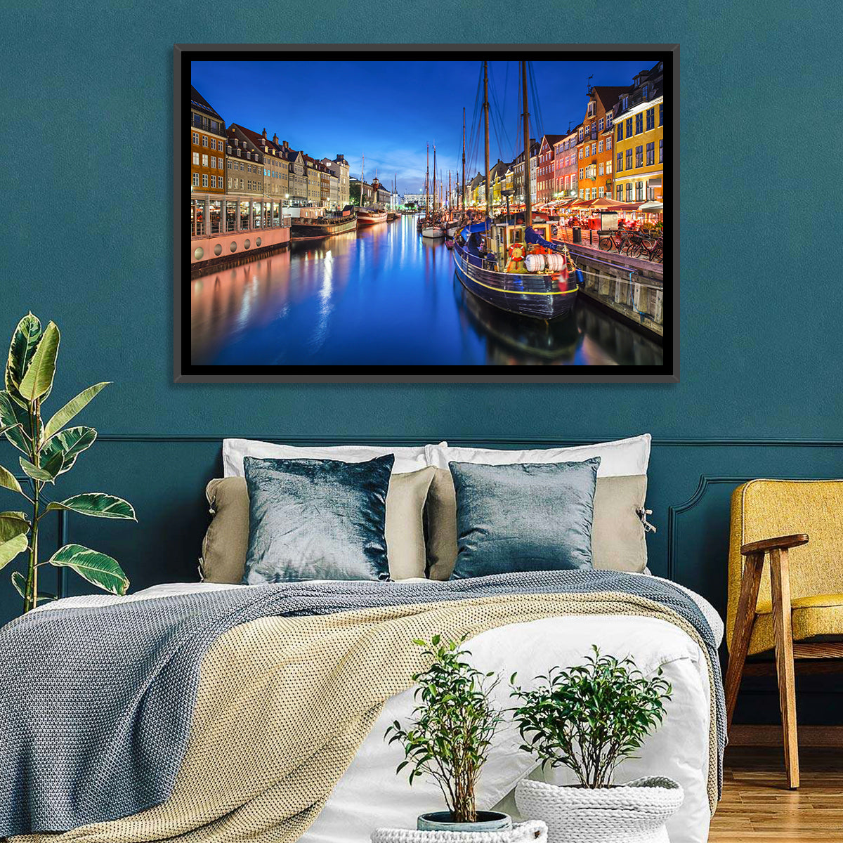 Nyhavn Canal at Dusk Wall Art in a room, landscape