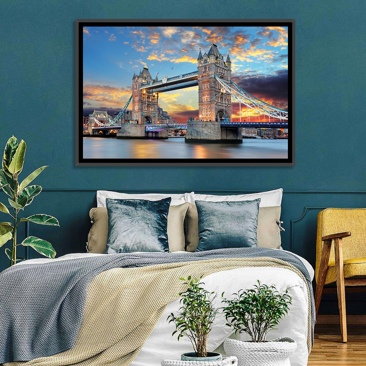 Tower Bridge at Sunset Wall Art in a room, landscape