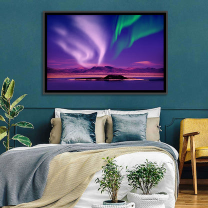 Violet Aurora Over Island Lake Wall Art