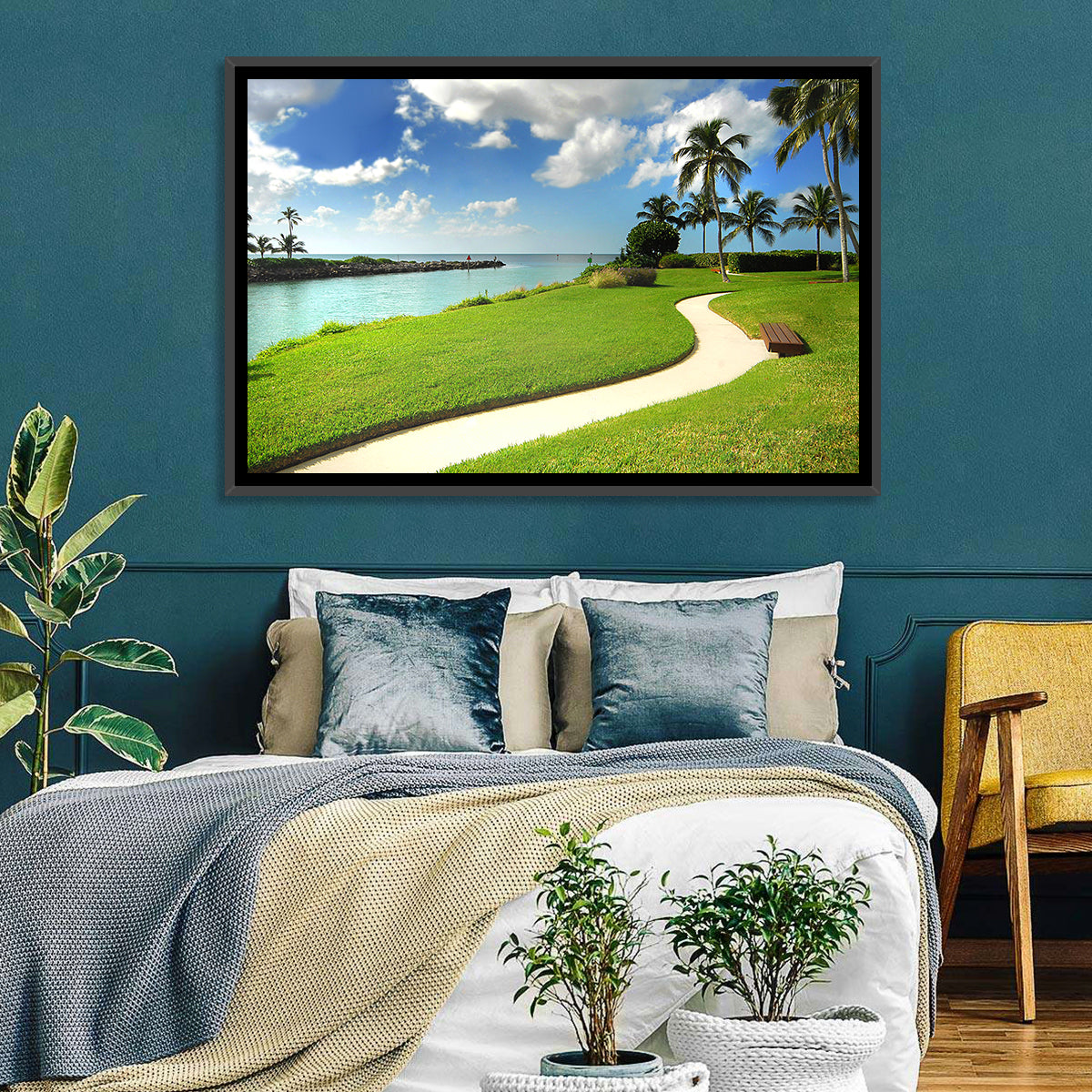 Tropical Coastal Pathway Wall Art in a room, landscape