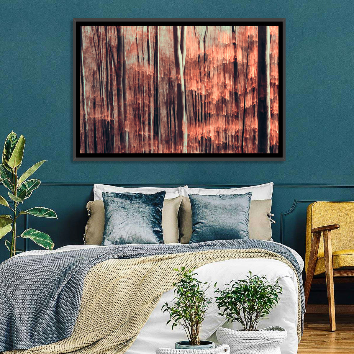 Autumn Forest Blur Wall Art in a room, landscape