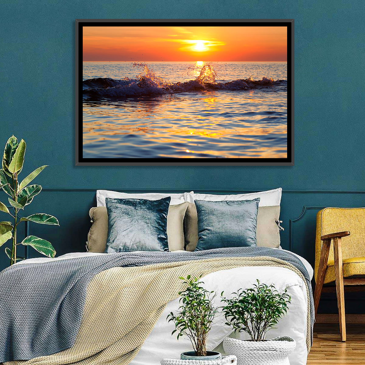 Lake Michigan Sunset Waves Wall Art