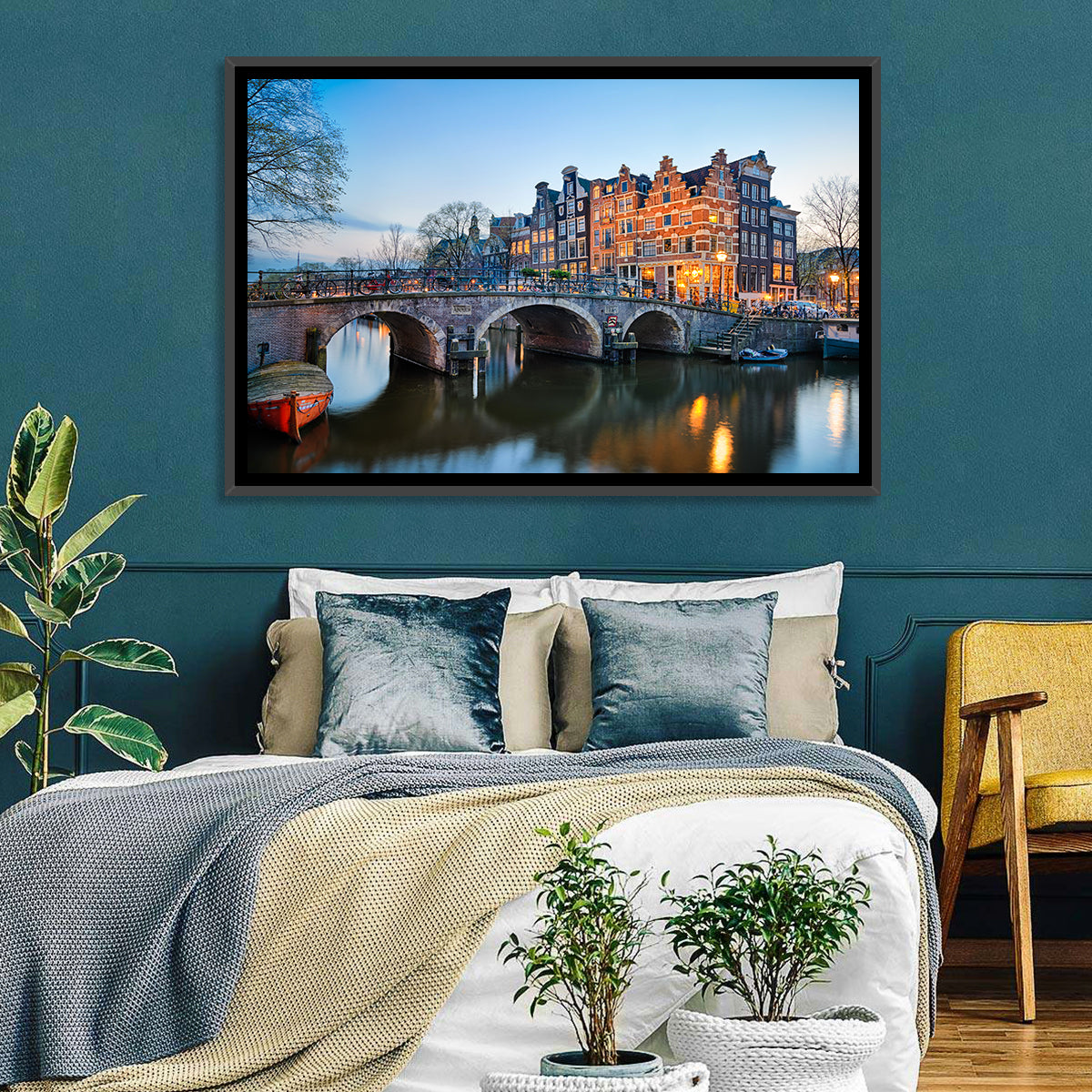 Brouwersgracht Canal Bridge at Dusk Wall Art in a room, landscape