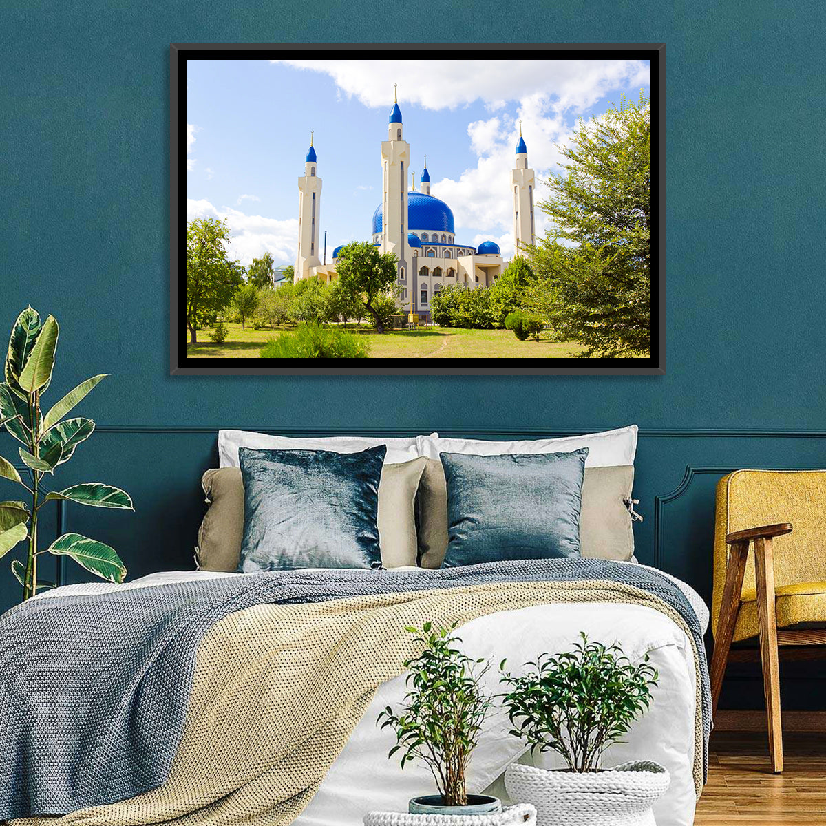 Blue Domed Mosque with Golden Minarets Wall Art