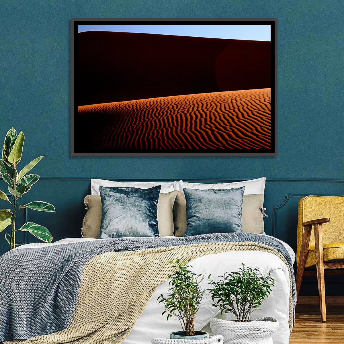 Golden Hour Sand Dunes Wall Art in a room, landscape