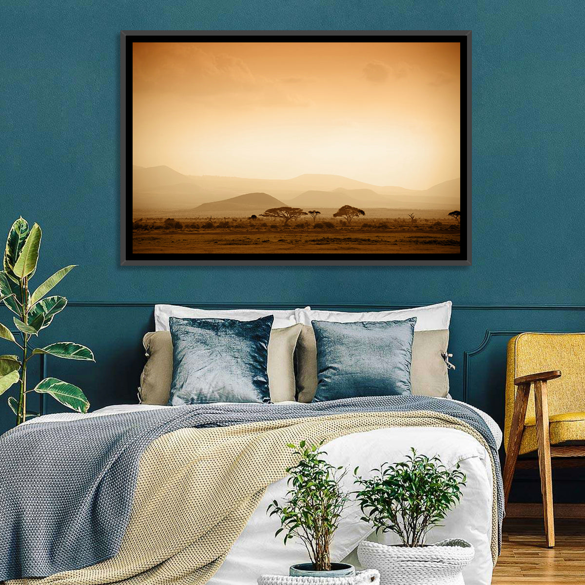 Hazy Savannah at Dawn Wall Art in a room, landscape