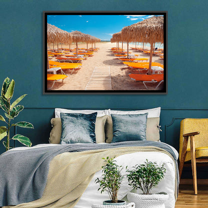 Beach Boardwalk with Orange Loungers Wall Art
