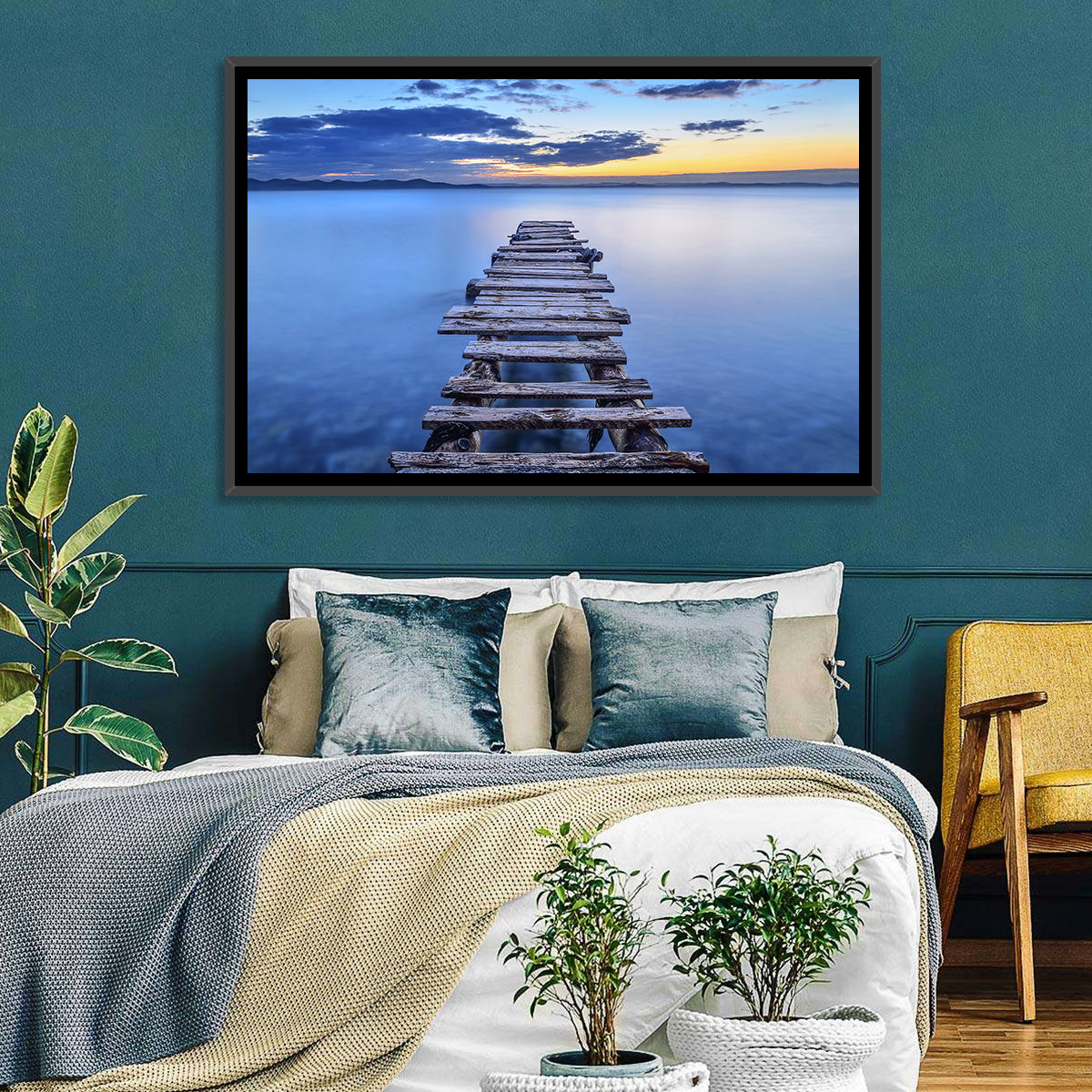 Weathered Lake Pier at Dusk Wall Art