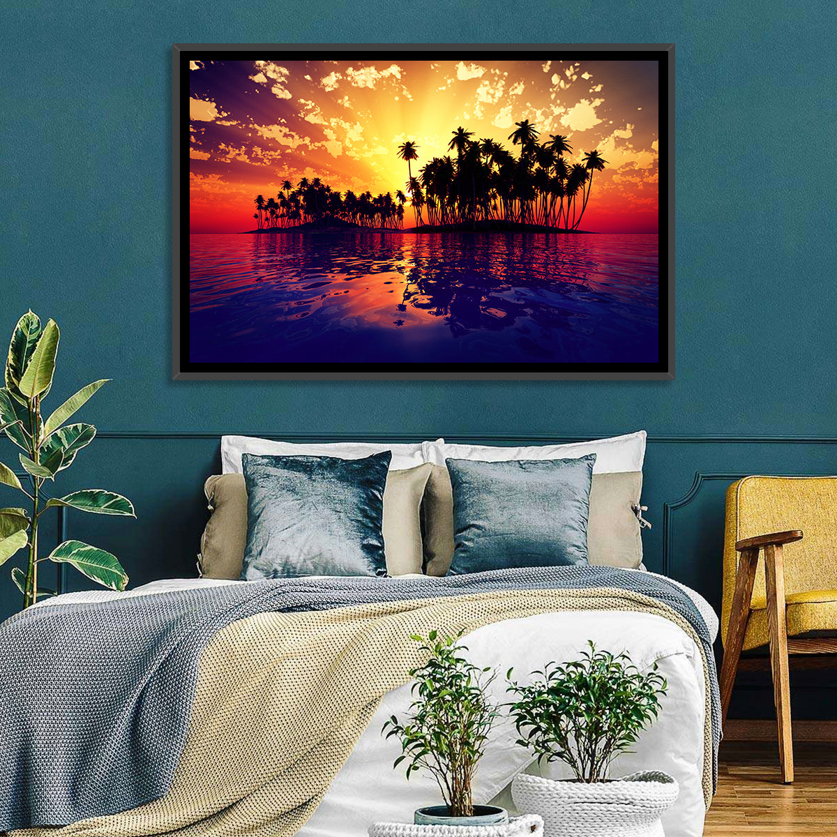 Coconut Island Sunset Wall Art in a room, landscape