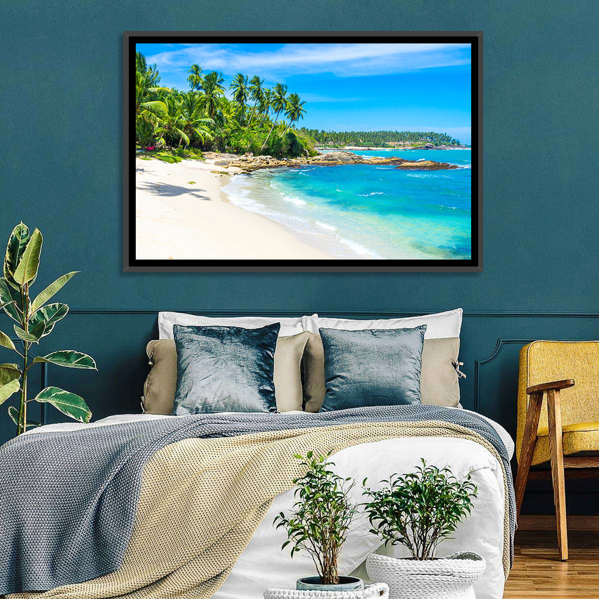 Sri Lanka Tropical Beach Wall Art in a room, landscape