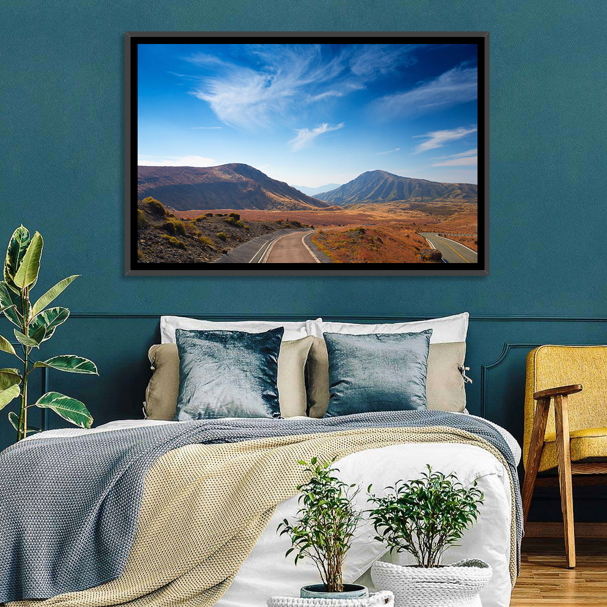 Mount Aso Winding Road Wall Art in a room, landscape