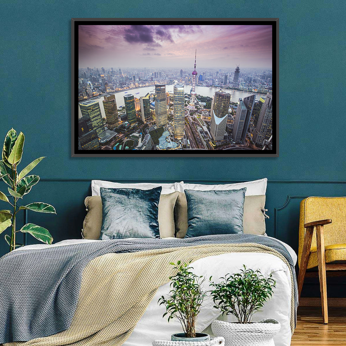 Pudong Cityscape Wall Art in a room, landscape