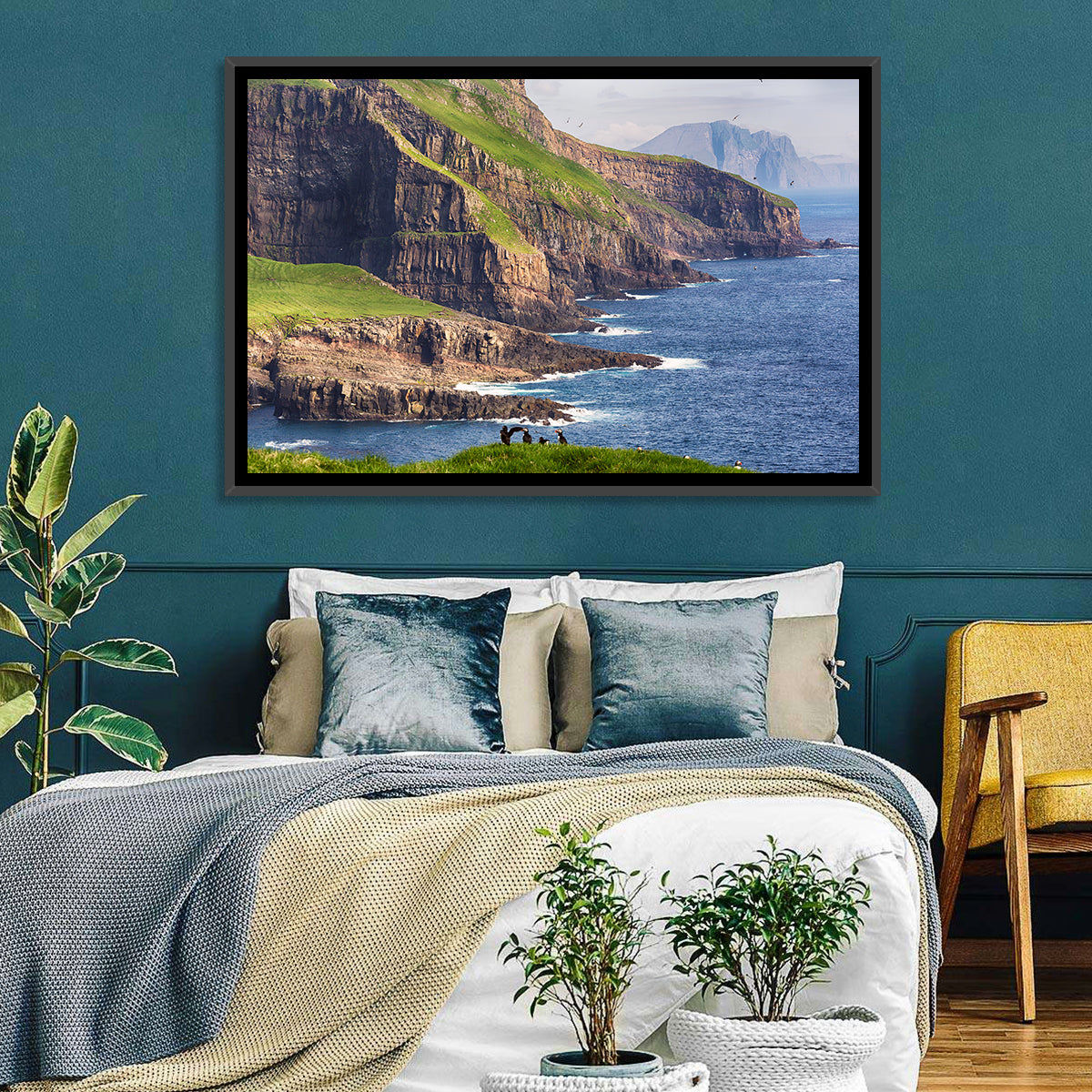 Mykines Cliffs, Faroe Islands Wall Art in a room, landscape