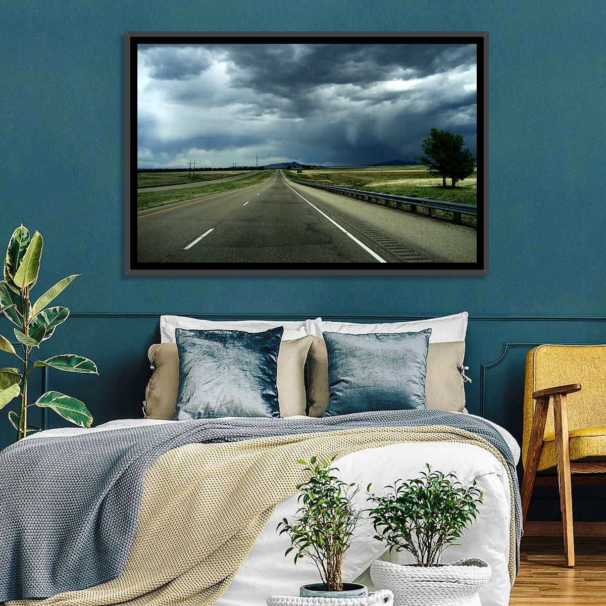 Stormy New Mexico Highway Wall Art in a room, landscape