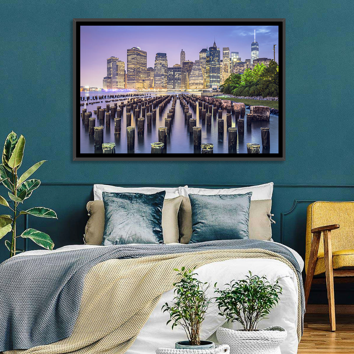 Manhattan Skyline at Twilight Wall Art in a room, landscape