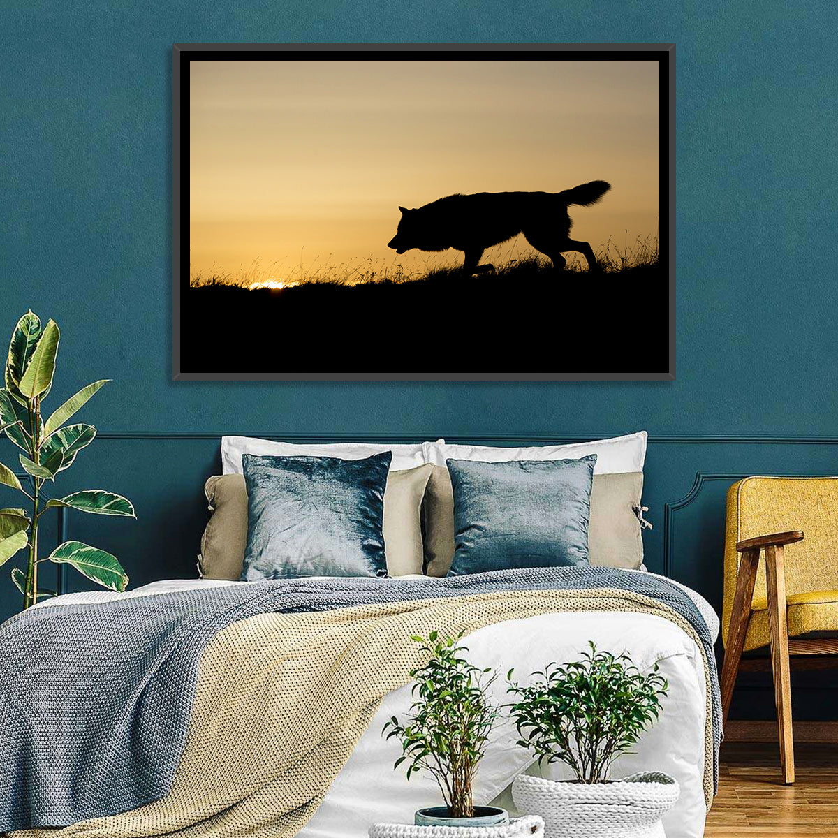 Wolf at Golden Horizon Wall Art