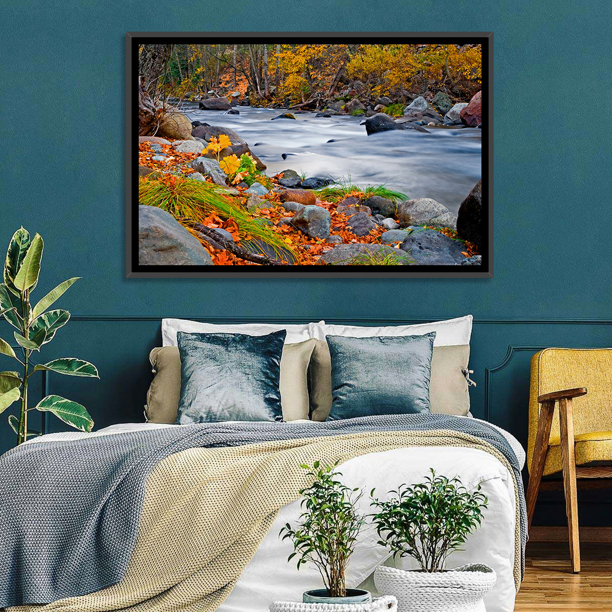 Golden Autumn Forest Creek Wall Art