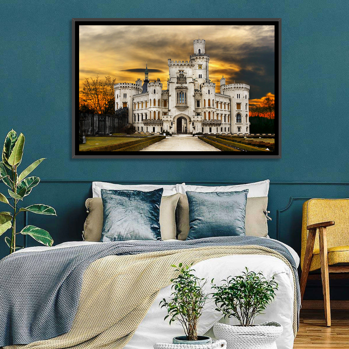 Hluboká Castle at Sunset Wall Art in a room, landscape