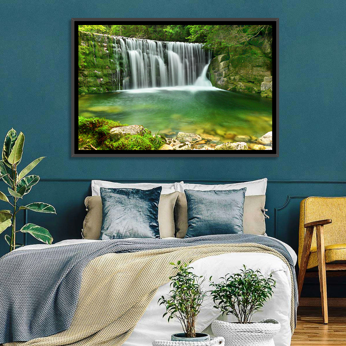 Emerald Lake Cascade Wall Art in a room, landscape