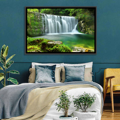 Emerald Forest Waterfall with Mossy Stones Wall Art