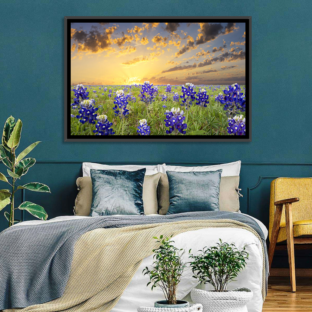 Bluebonnet Field at Sunset Wall Art in a room, landscape