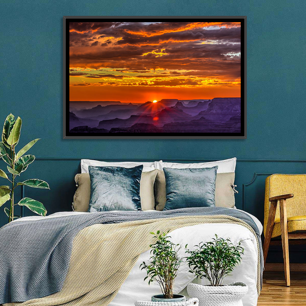 Lipan Point Sunset Sunburst Wall Art in a room, landscape