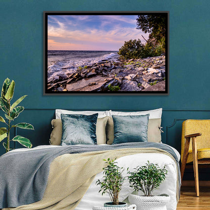 Lake Michigan Rocky Shoreline at Dusk Wall Art