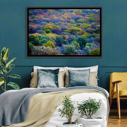 Autumn Canopy Forest with Cabin Roof Wall Art
