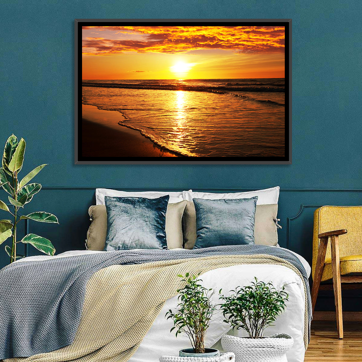 Golden Thai Beach Sunset Wall Art in a room, landscape