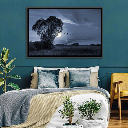 Moonlit Birds Over Quiet Field Wall Art