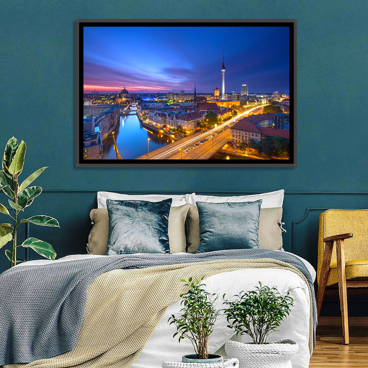 Berlin Skyline at Twilight Wall Art in a room, landscape