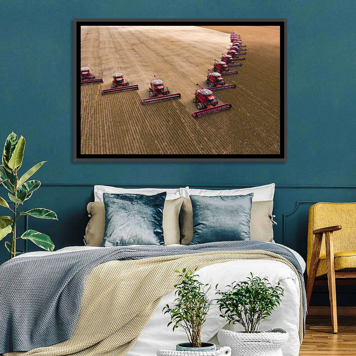 Aerial Soybean Harvest Wall Art in a room, landscape