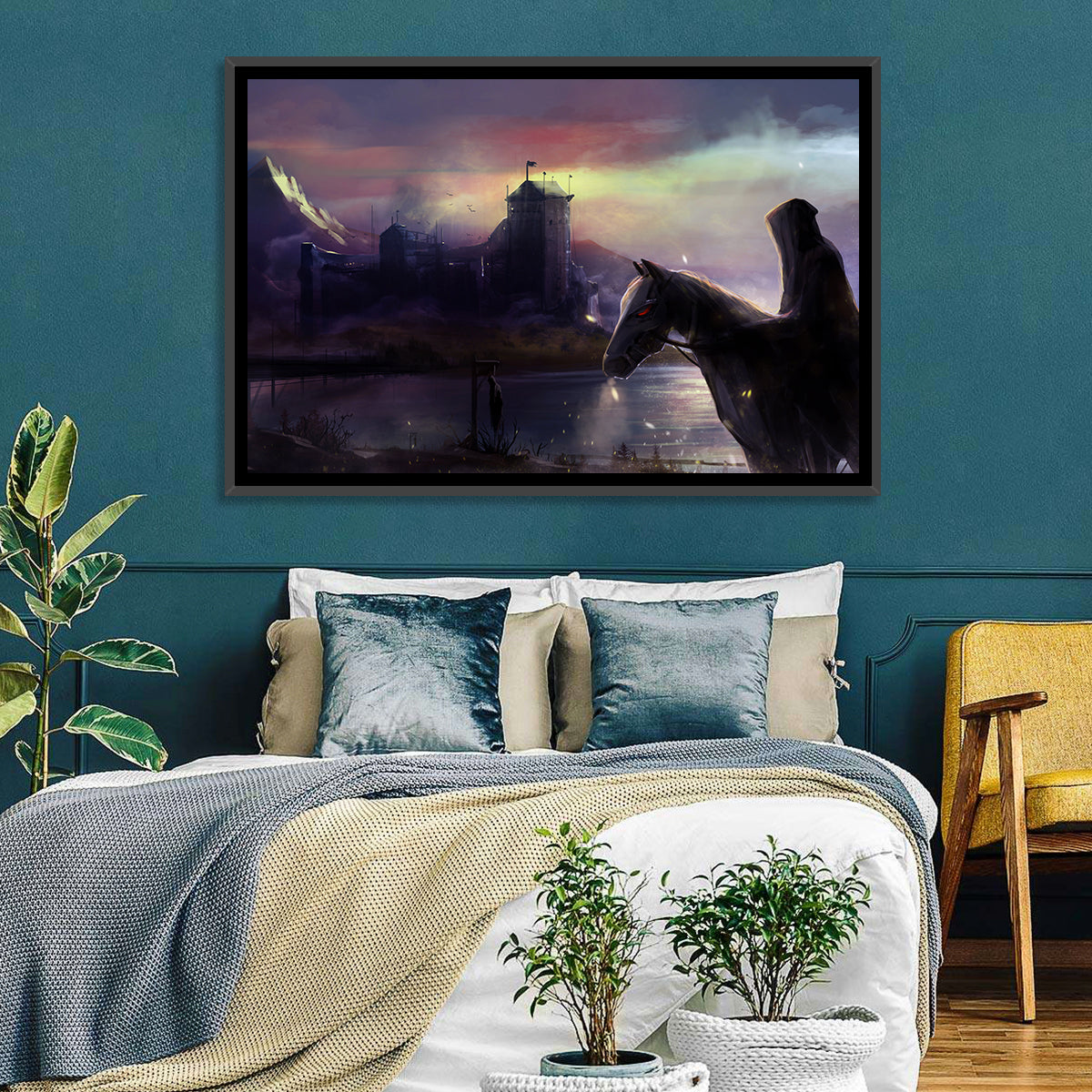 Horseman at Dusk by Misty Castle Wall Art