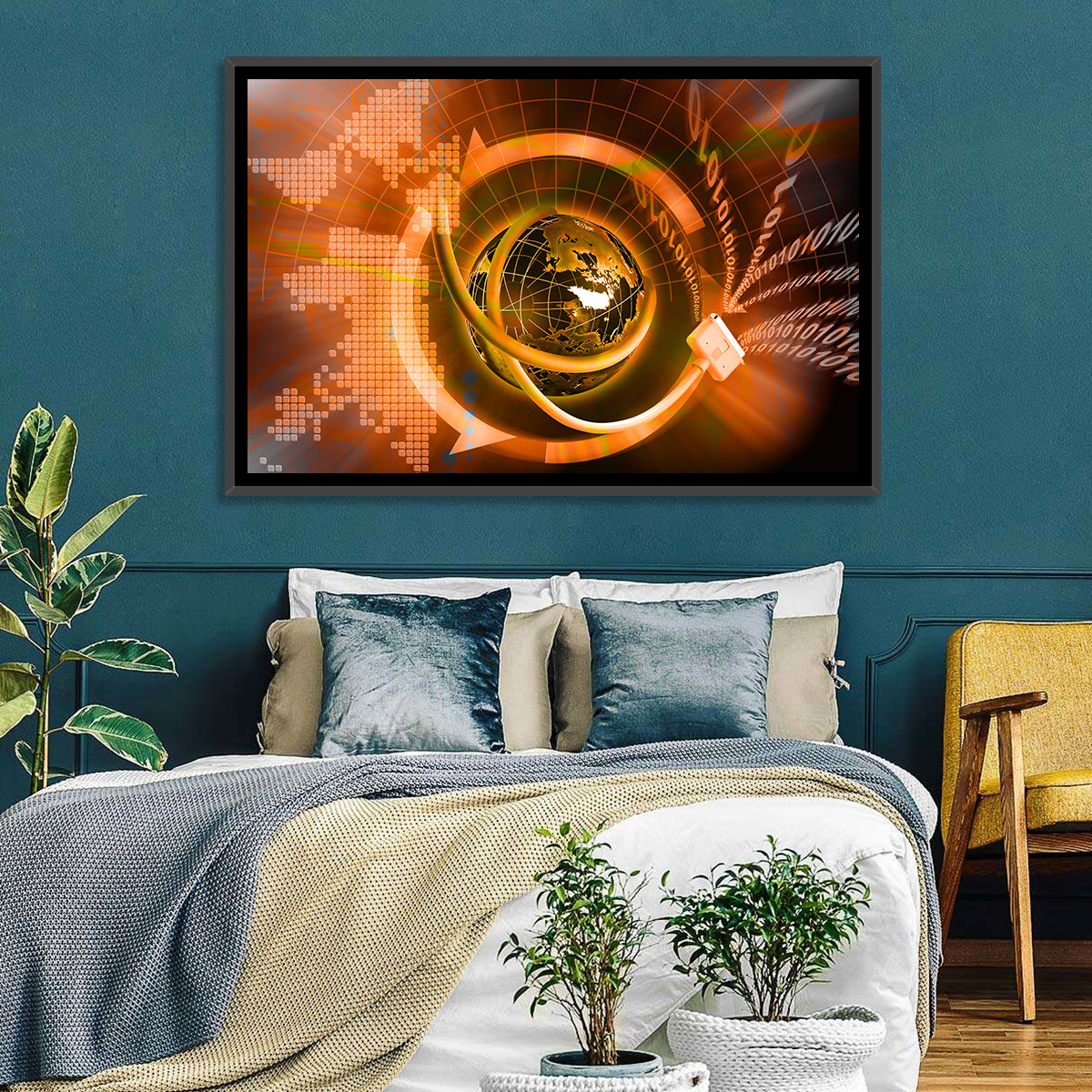 Digital Connectivity Globe Wall Art in a room, landscape