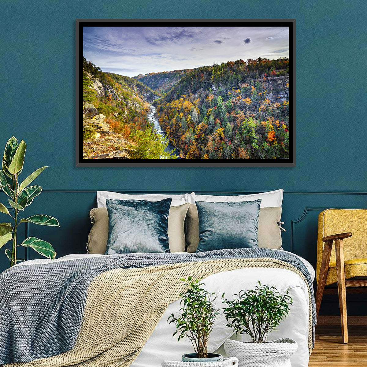 Tallulah Gorge Autumn Vista Wall Art in a room, landscape
