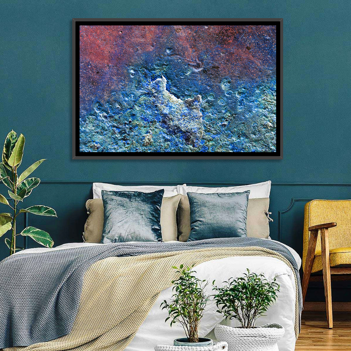 Weathered Metal Abstract Wall Art in a room, landscape