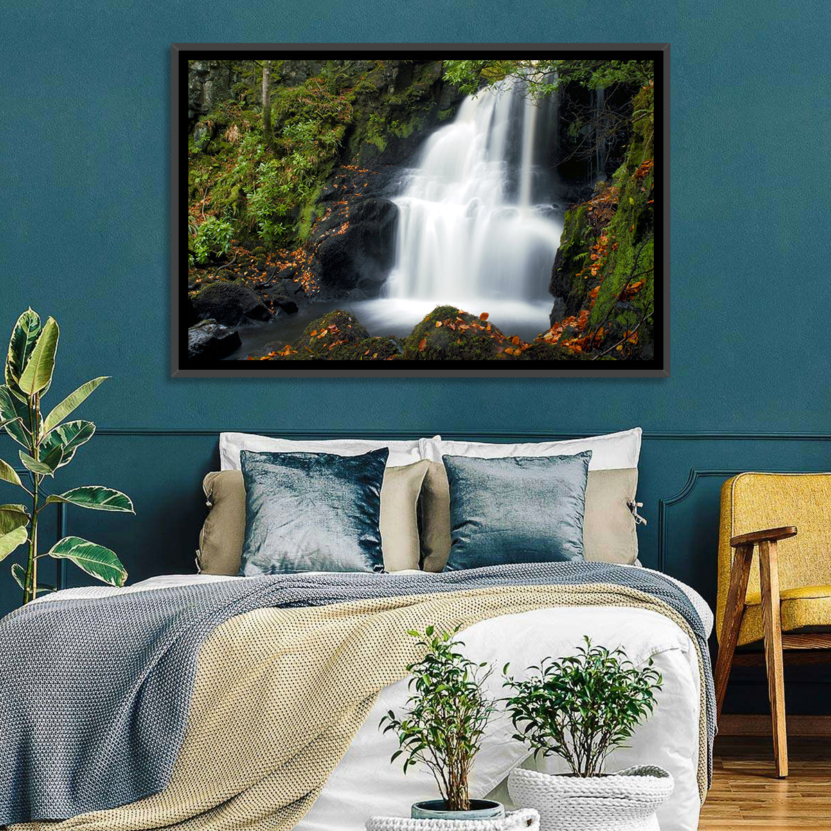 Autumn Waterfall in Tobermory Wall Art in a room, landscape