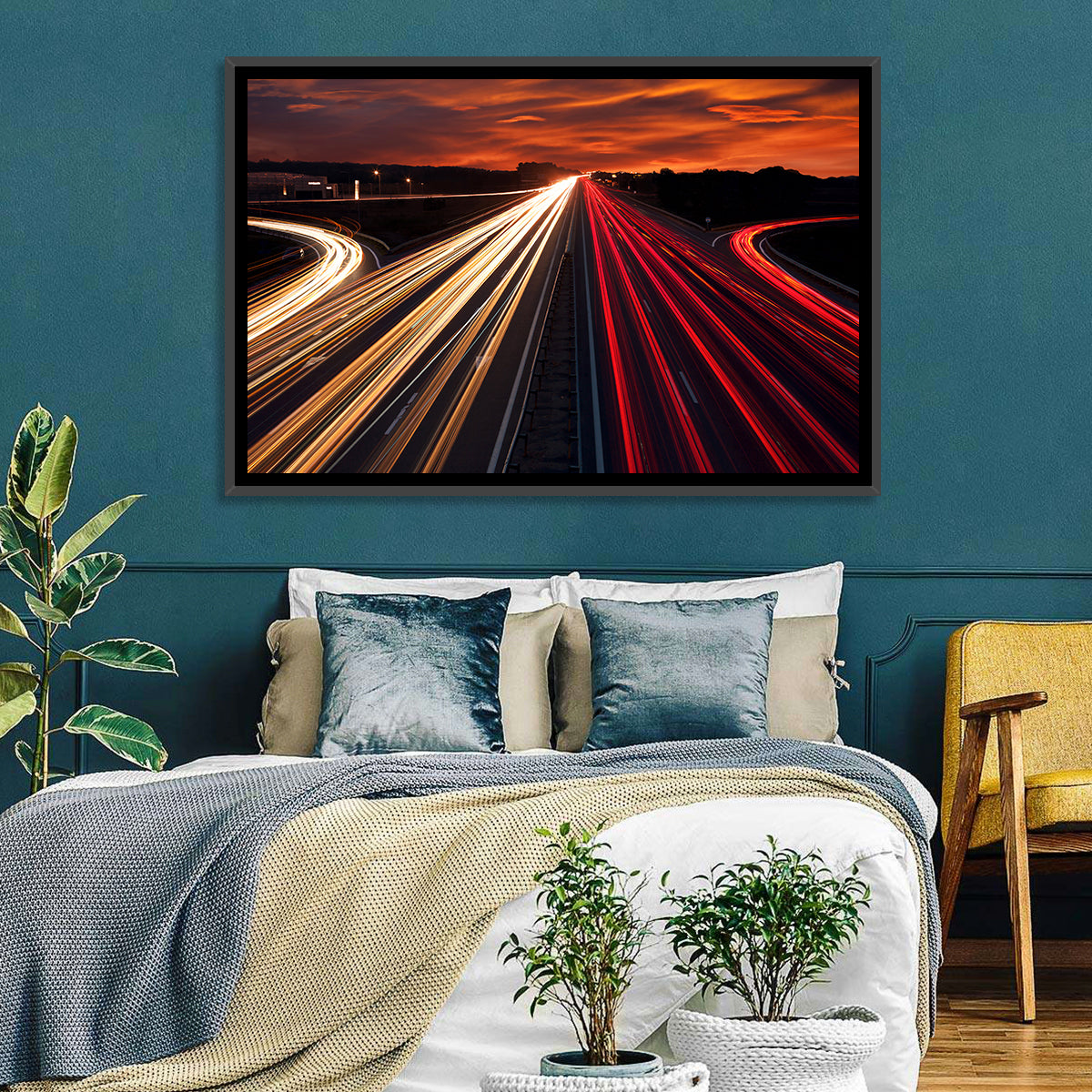 City Traffic Light Trails Wall Art