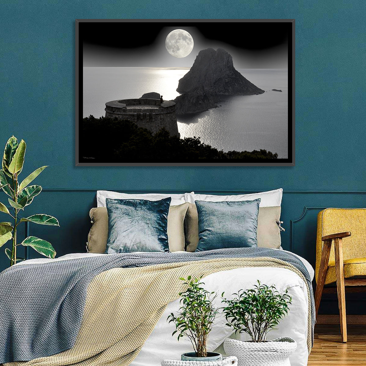 Pirates Tower Moonlit Watchtower, Ibiza Wall Art in a room, landscape