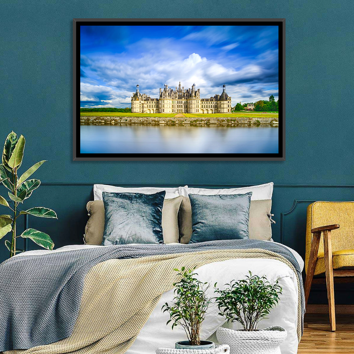 Château De Chambord Reflection Wall Art in a room, landscape