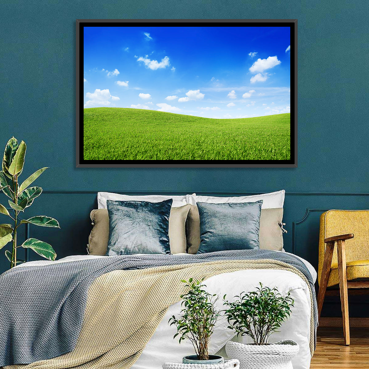 Rolling Green Meadow Under Blue Sky Wall Art