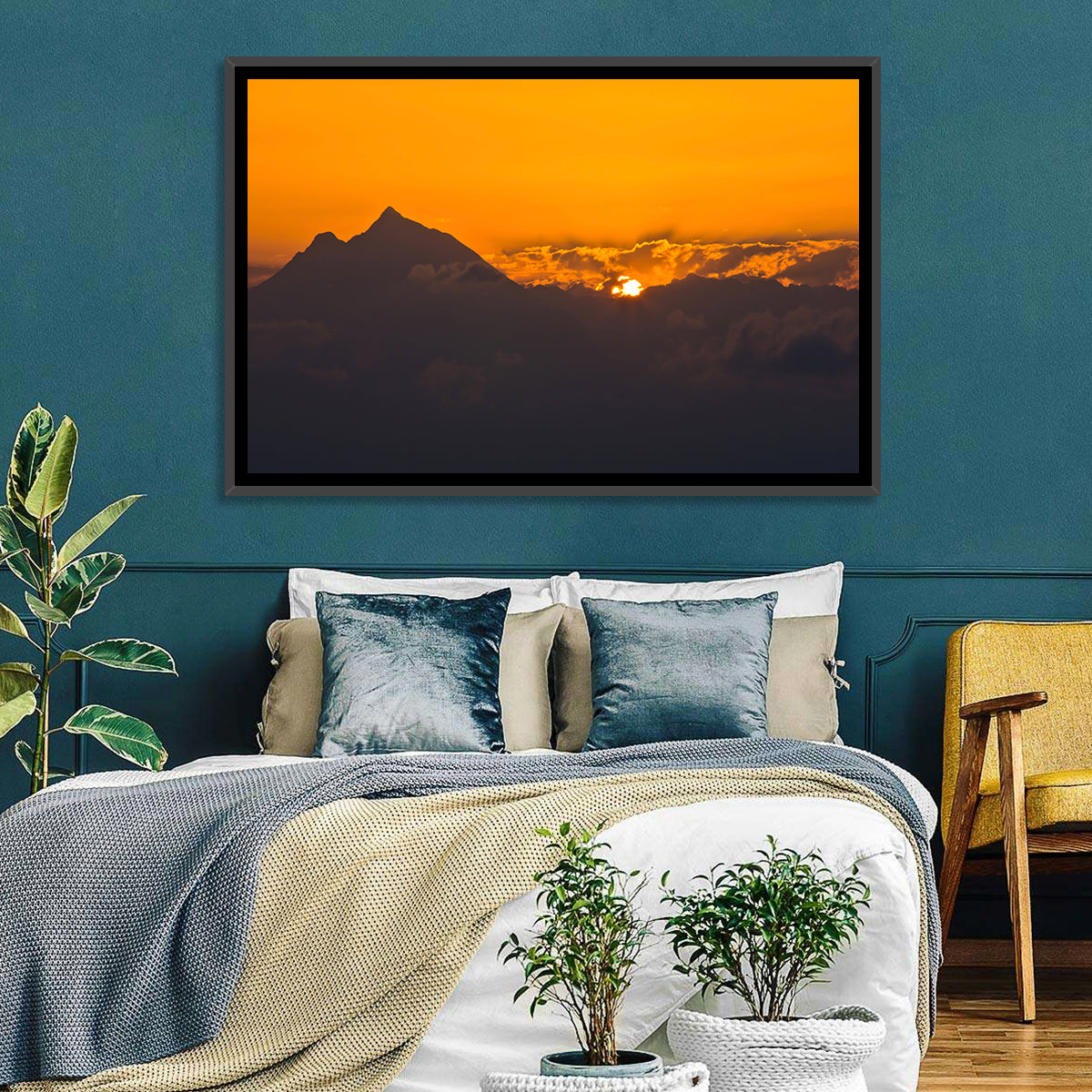Athos Mountain Sunrise Wall Art in a room, landscape