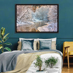 Snow-covered Stream at Golden Hour Wall Art