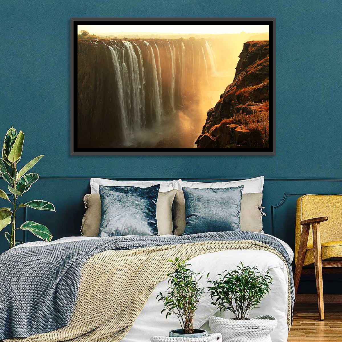 Victoria Falls Golden Hour Wall Art in a room, landscape