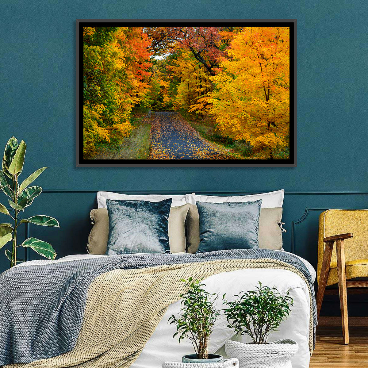 Autumn Road Through Wisconsin Park Wall Art in a room, landscape