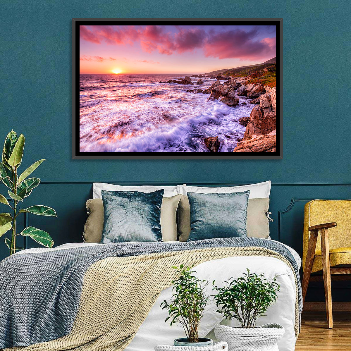 Dusk Over California Cliffs Wall Art in a room, landscape