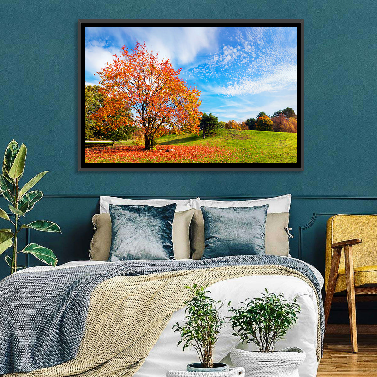 Orange Maple on Rolling Hill Wall Art in a room, landscape