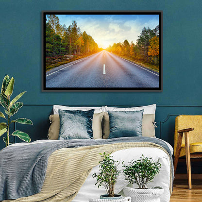Sunlit Autumn Forest Road Wall Art