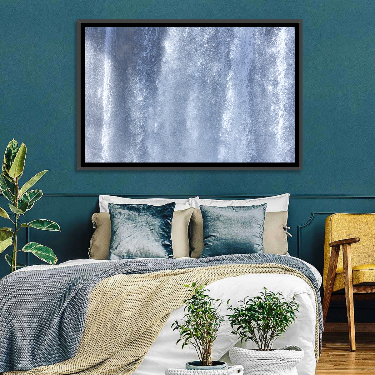 Abstract Waterfall Pattern Wall Art in a room, landscape
